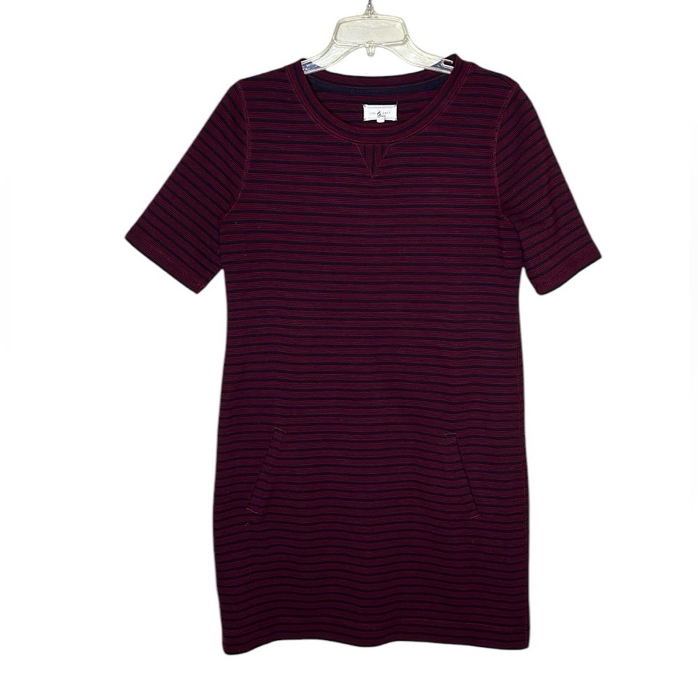 Lou & Grey Maroon Stripped Crew Neck Dress